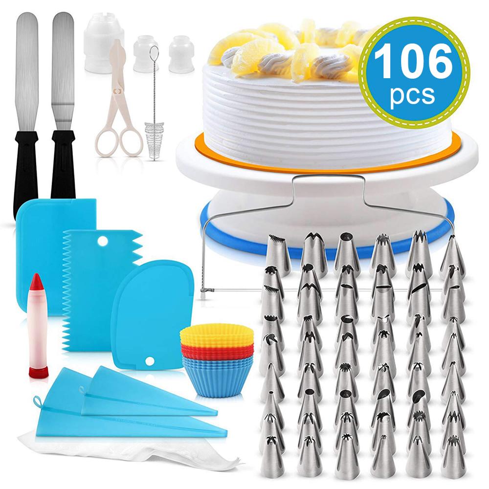 106 Pcs Multifunctionele Cake Decorating Kit Taart Draaitafel Sets Gebak Buis Fondant Diy Tool Dessert Keuken Bakken Gebak supply: Default Title