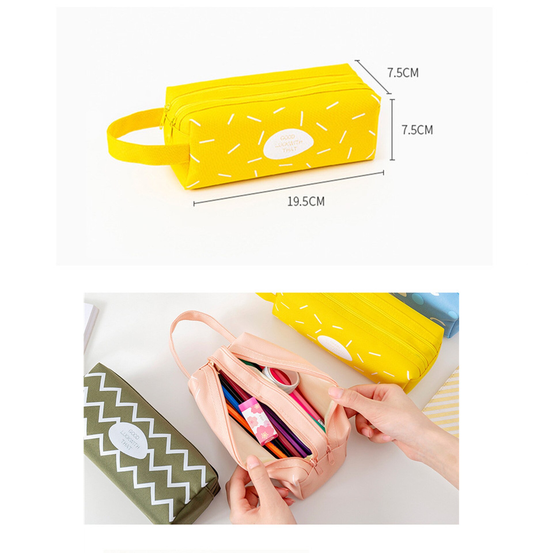 Okkid student school etui schattige gele roze blauwe etui dubbele laag draagbare schrijfwaren tas voor kinderen schoolproducten