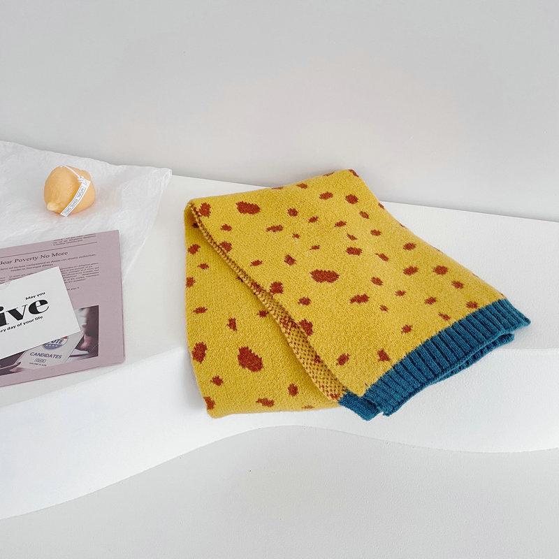 Moda coreana estilo estrangeiro leopardo impressão contraste cor cachecol de malha das crianças outono inverno meninos meninas bebê quente cachecóis: YELLOW