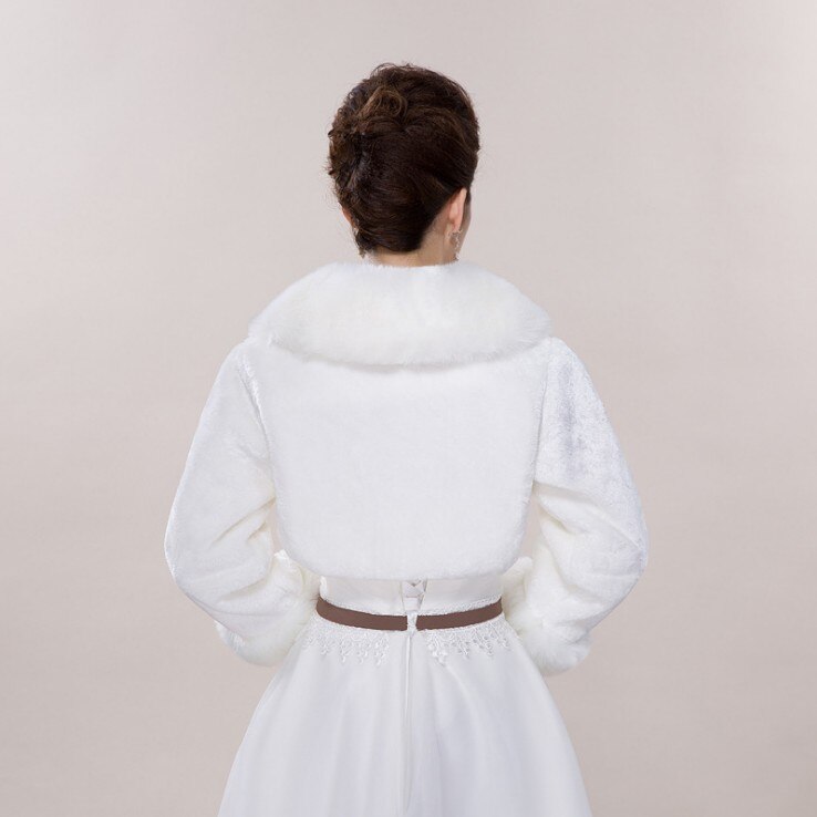 Bolero dam fuskpäls stoles långärmad elfenben brud päls bolero kappa brudkappor vinterbröllopsjackor päls bolero