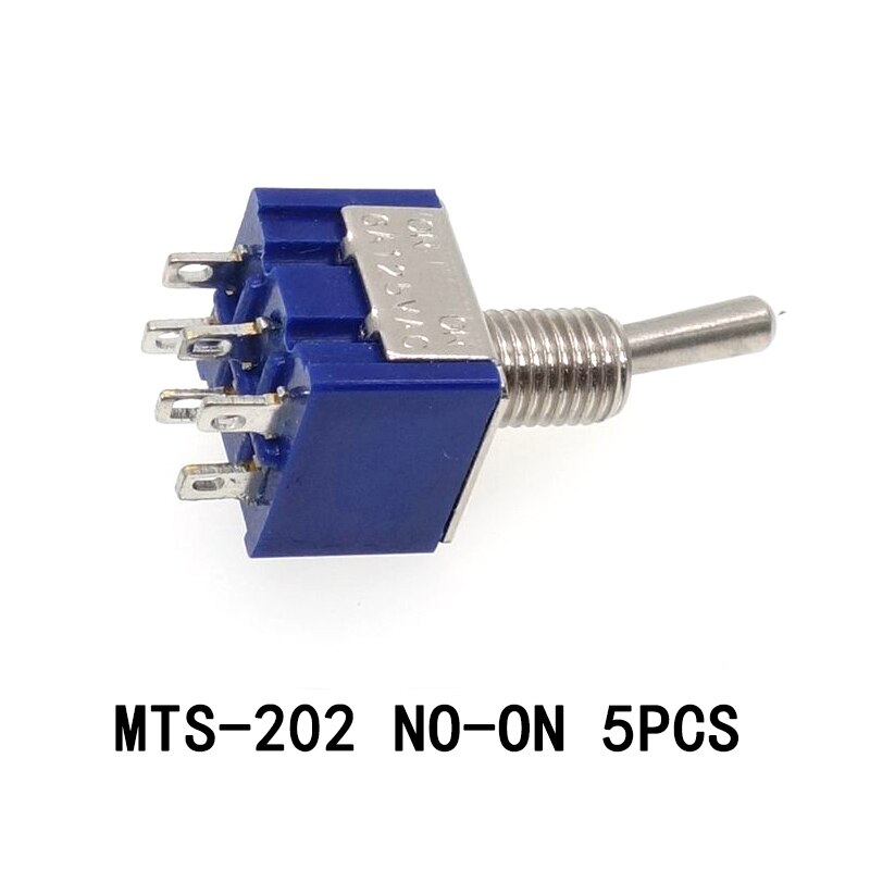 5PCS/LOT Miniature Toggle Switch Single Pole Double Throw ON-OFF-ON ON-ON 125VAC 6A 1/4 Inch Mounting MTS-102 103 202 203 MTS102: MTS-202
