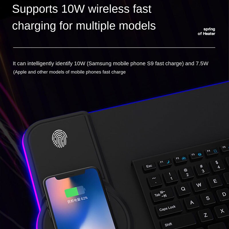 For Alienware Alien RGB Symphony Luminous Oversized Gaming Mouse Keyboard Table Mat 10W Wireless Fast Chargecompatiblecell phone