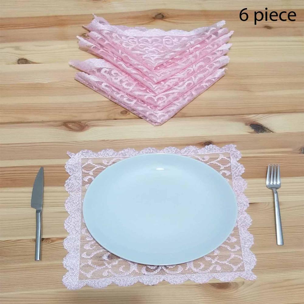 Roze Embrodery Tulle Vierkante 6 Pcs Tafel Plaats Mat Servetten voor Eetkamer Kleine Keuken Tafelloper voor Bruiloft Verjaardag