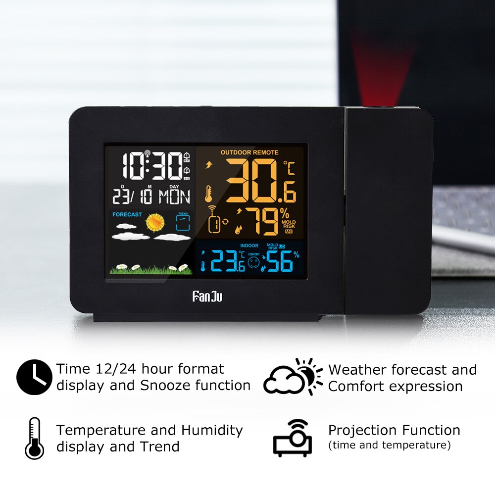 Hight Alarm Projection Thermometer Hygrometer Wireless Weather Station Digital Watch Snooze Table Project Radio Clock