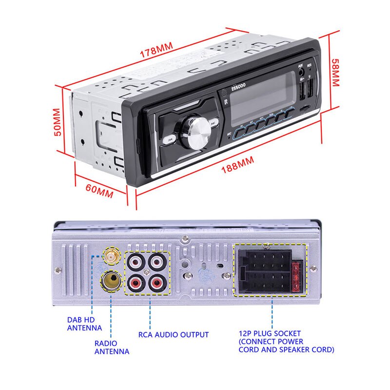 Essgoo 1 Din Car Radio DAB RDS AM MP3 Player Bluetooth Stereo Audio FM 1Din Autoradio Receiver USB Digital Signal Broadcasting