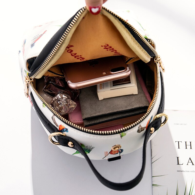 Printed Small Women Backpack 2021New Casual Small iPad Phone Backpacks Female pU Leather Handbags for Girls