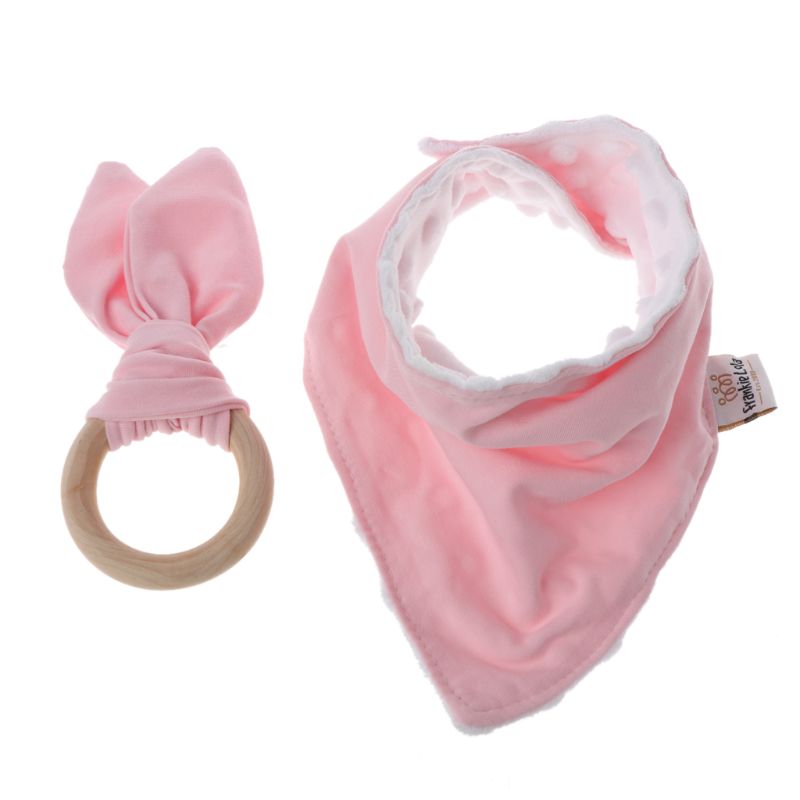 1 Set Baby Rabbit Ears Teether Cotton Bibs Infant Saliva Towel Care Set Baby Bib N1HB: Light Pink