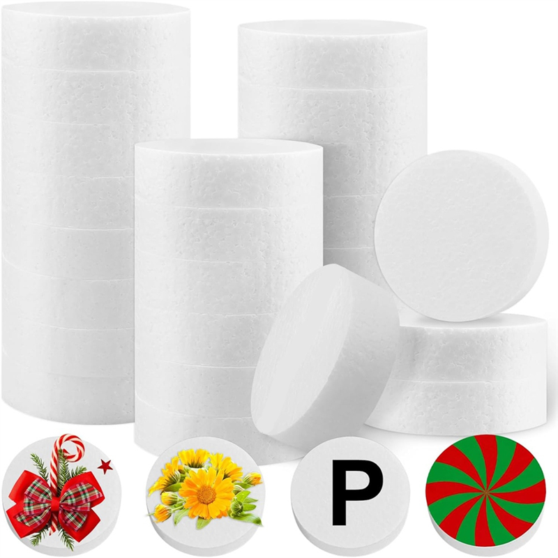 Y51A-3 Inch Foam Circles For Crafts, 24 Pack 1 Inch Thick Polystyrene Round Foam Discs For DIY Projects, Cakes, Decorations