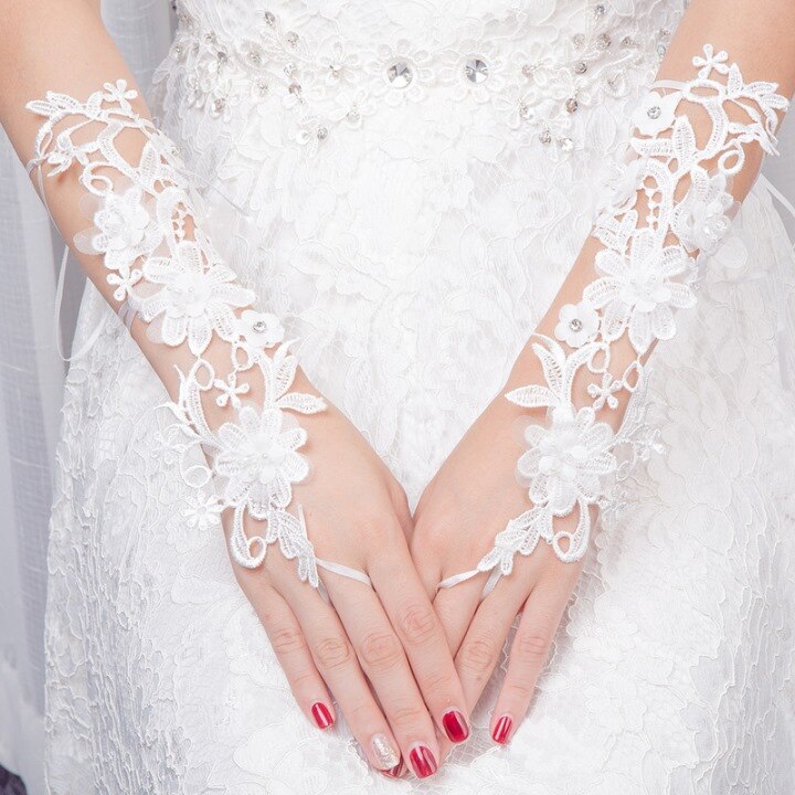 Blonder kunstige perler brudehansker brud bryllup hansker bryllup tilbehør guantes novia gants mariage: Stil -001