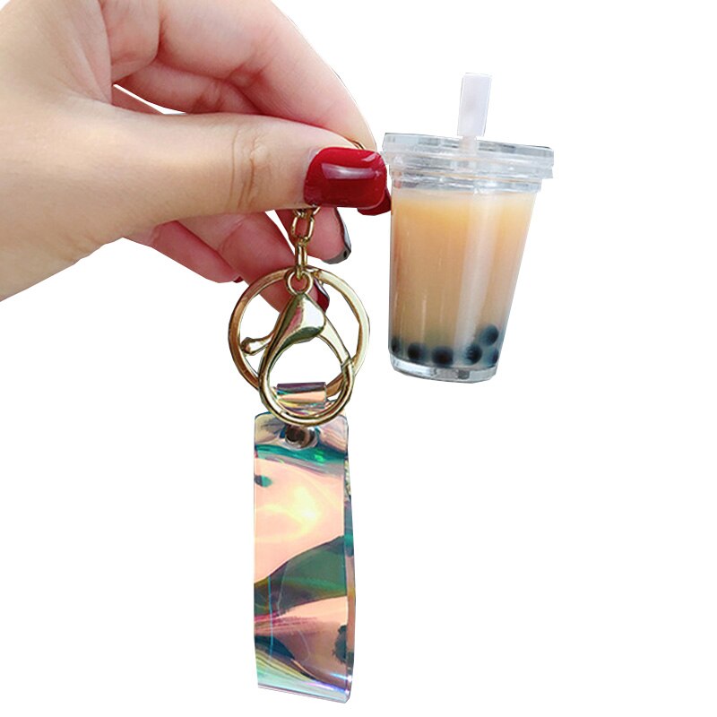 Schlüssel Anhänger Perle Milch Tee Schlüssel Kette Simulation Trinken Kleine Anhänger Tasche Anhänger Keychain Schlüssel Ring