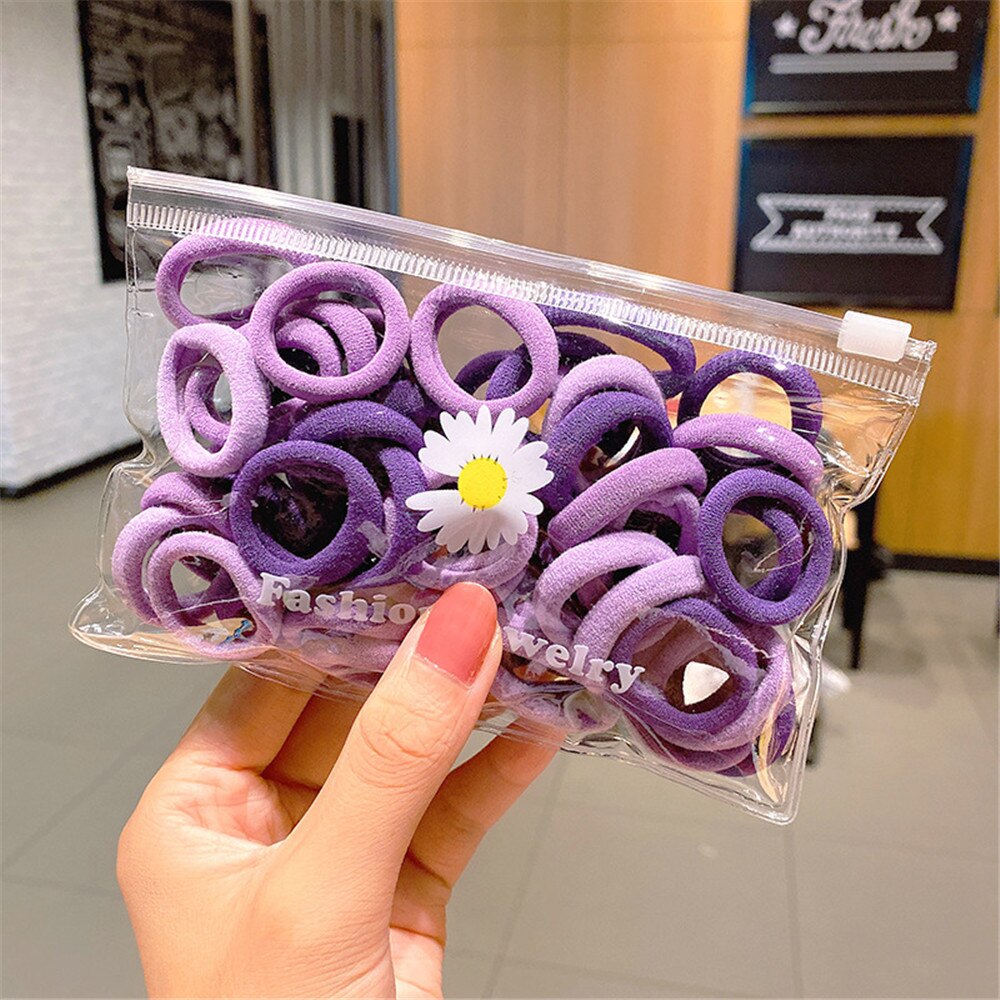50/- piece set of women's/girls 4cm 2cm nylon elastic hair bands, ponytail holders, rubber bands, scrunchies, headbands, hair accessories: Purple 1
