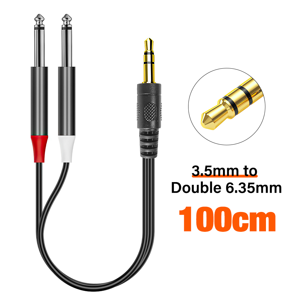 For iPhone USB Type C 3.5mm to Dual 6.35mm Adapter Audio Cable for Mixer Amplifier Speaker 6.5mm Jack Male Splitter Audio Cable: WHITE