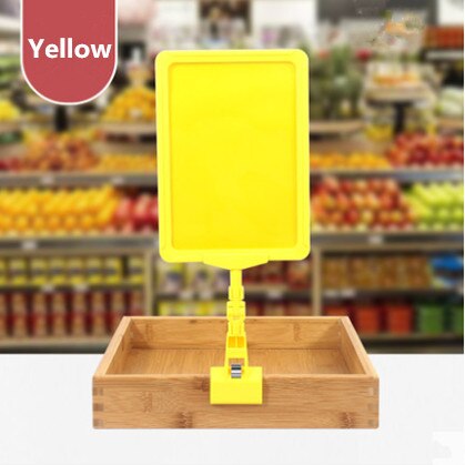 5 Pcs A5 Pop Adjustable Plastic Sign Holder Clip-on Style Rotating Price Label Tag Merchandise Sign Display Clip Holder: Yellow