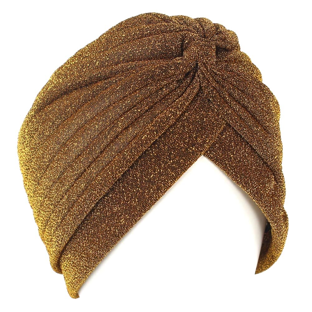 Snoet turban kasket kvinder mænd skinnende muslim hijab kvinde guld sølv glitter hovedtørklæde afslappet ensfarvet indisk hat: Guld