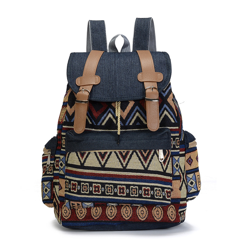 Nueva mochila Vintage de lona de para mujer, mochilas étnicas, mochilas bohemias, mochila escolar Rugzak, mochila: Beige
