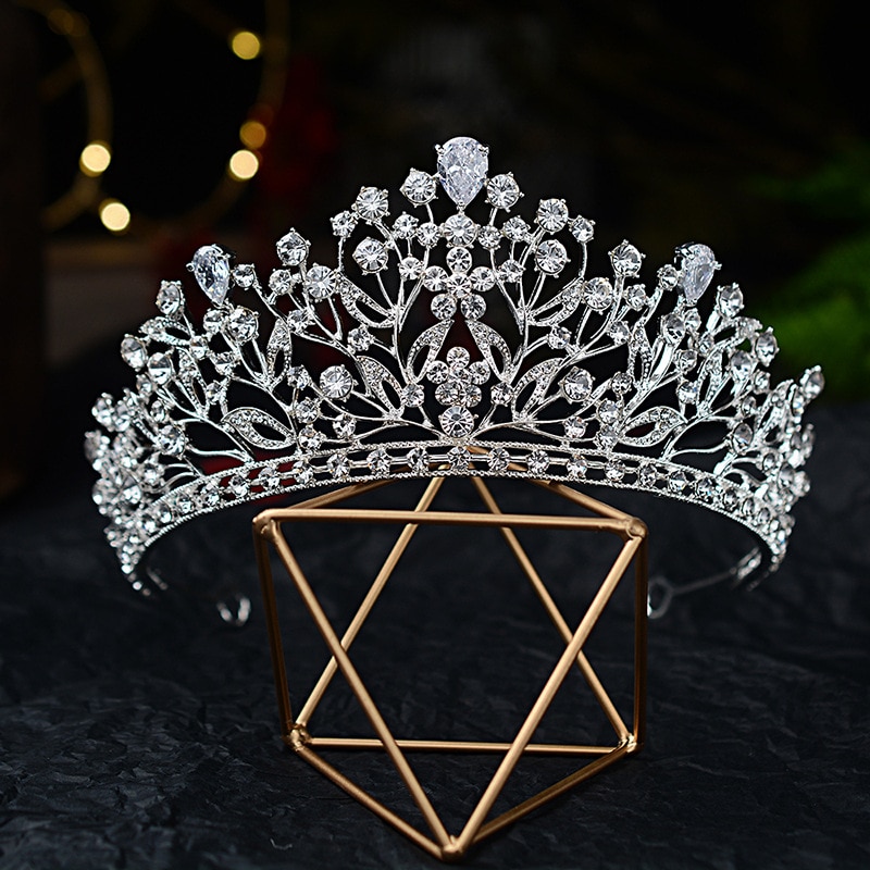 Baroque Luxury Silver Color Crystal Leaf Bridal Tiaras Crown Rhinestone Pageant Diadem Crowns Hairbands Wedding Hair Accessories