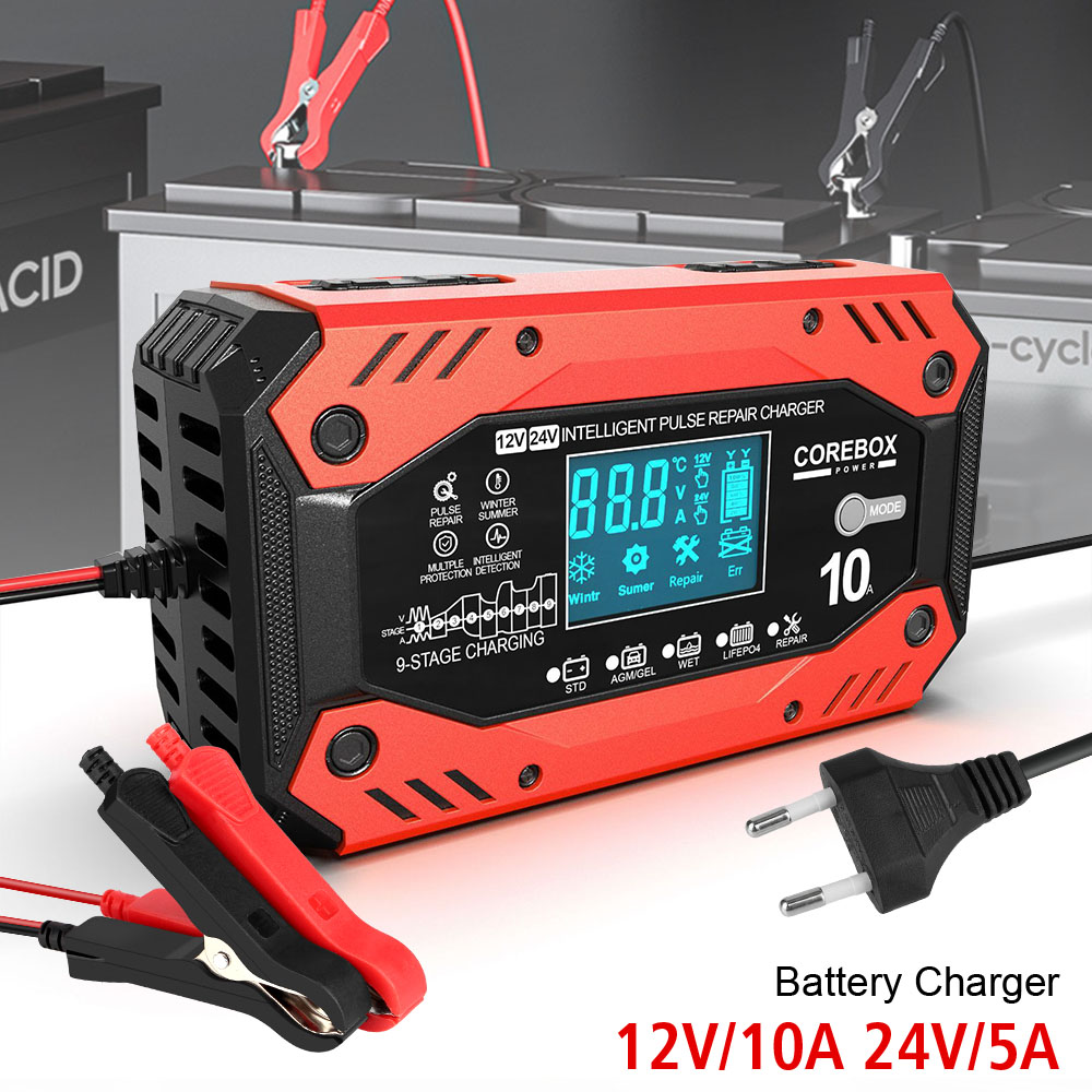 AGM Automotive Battery Charger Car and Motorcycle Battery Charging Devices 12V 10A Intelligent Maintenance of Lead Acid Battery