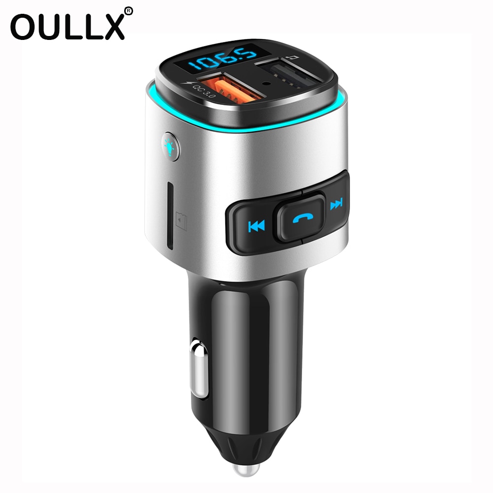 OULLX QC3.0 3.1A USB Car Charger Bluetooth Car kit Handsfree Fm-zender Muziek Spelen Auto MP3 Speler Met Kleurrijke LED licht