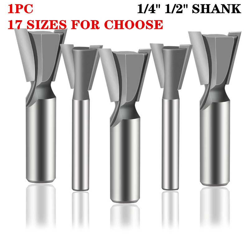1pc 1/2" 1/4" Shank Rod Dovetail Router Bit Swallow Tail Woodworking Etching Milling Tools For Wood Cutter
