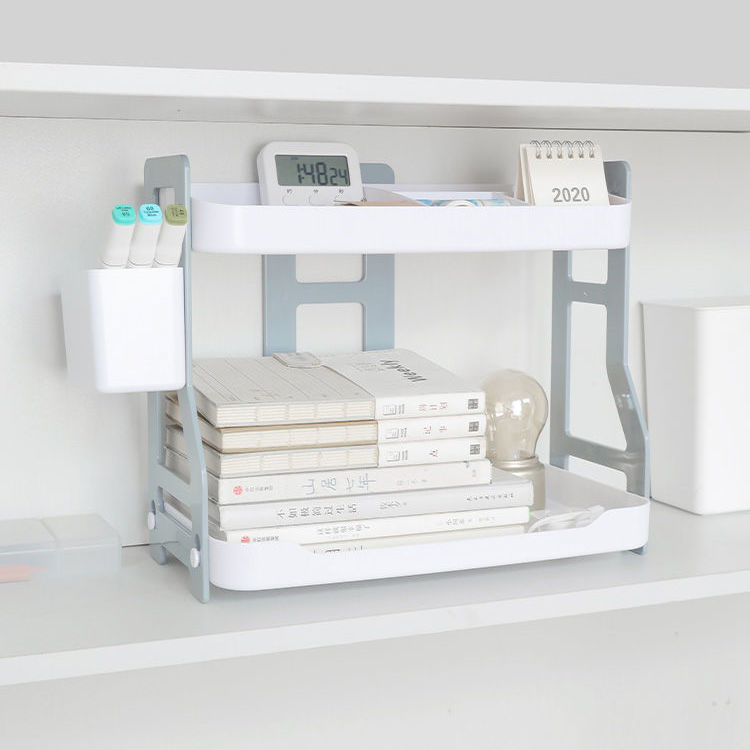 Desktop storage rack double-layer compartment plastic racks simple white debris student dormitory tidy shelves