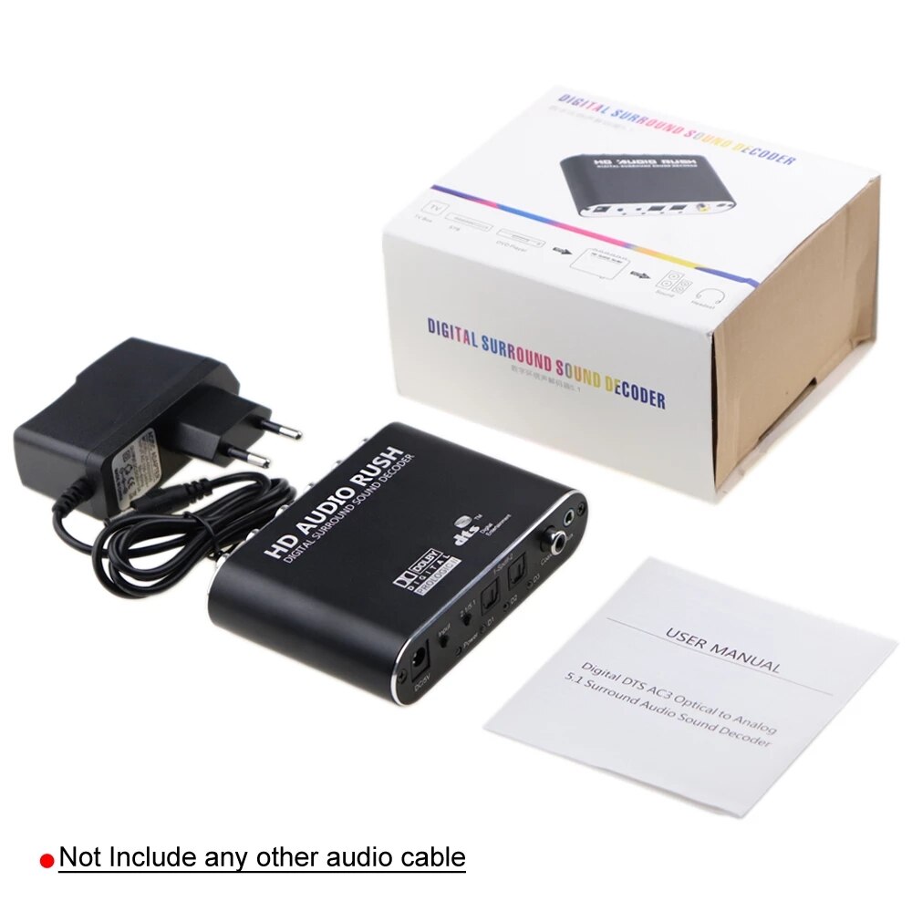 HD Audio Rush Digital Surround Sound Decoder Converter Optical SPDIF Coaxial 3.5 AUX Dolby AC3 DTS to 5.1CH Analog 6 RCA Output: Default Title