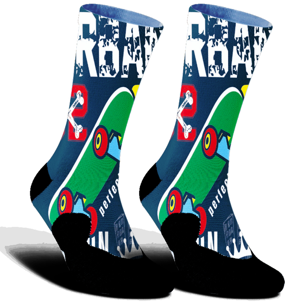 Highway bike sockscomfortable anti slip sports bike socks Skateboard Fruit Wine Glass print Cycling socks: L / black