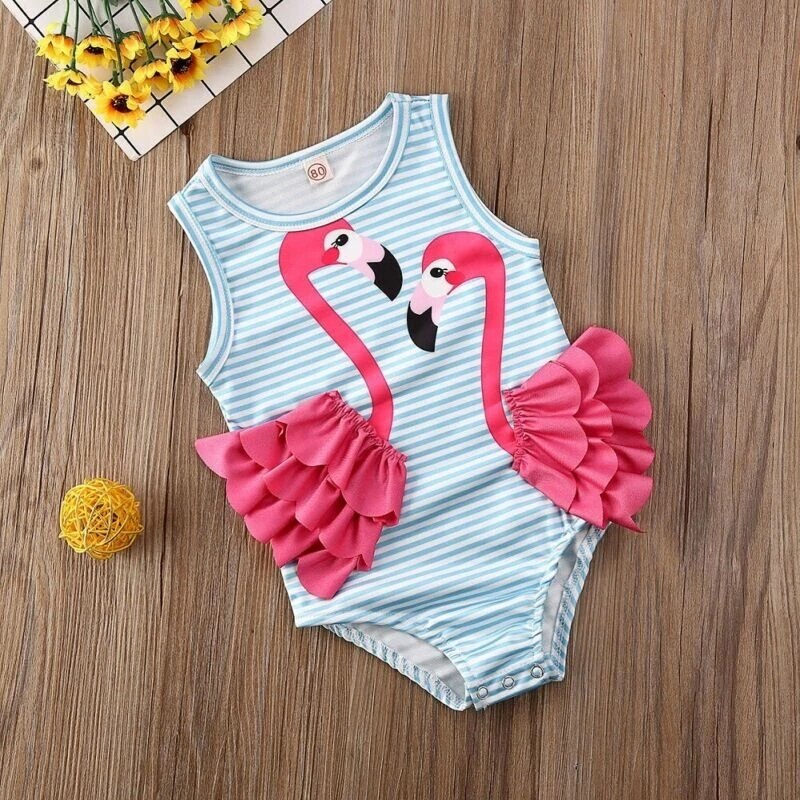 0-4 years Flamingo Kid Baby Girl Bikini Swimwear Bodysuit Sleeveless Print Animal Bathing Suit Swimsuit Beach