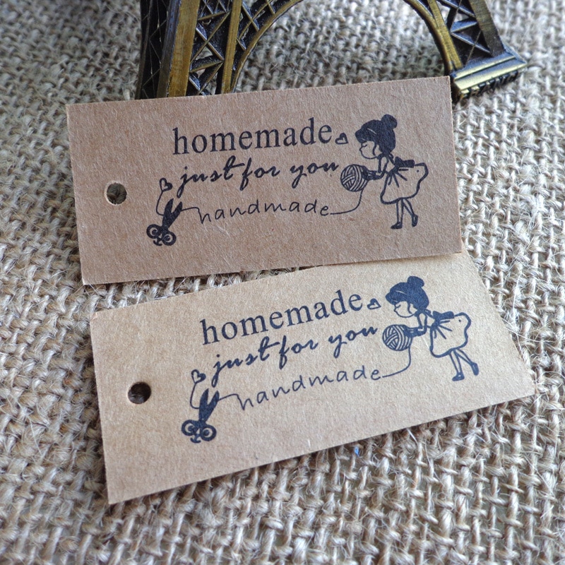 50 stk håndværk pige hjemmelavet kraft bogmærke tag håndlavet hænge tag retro kraft papir kort etiket 5.8 x 2.7cm