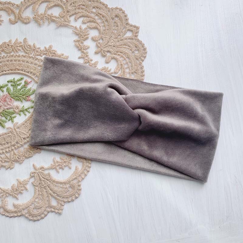 Diademas para mujer, vinchas elásticas de terciopelo con nudo cruzado abrigadas para invierno, turbante suave de Color liso, accesorios para el cabello a la para niñas, diademas: Dark Grey