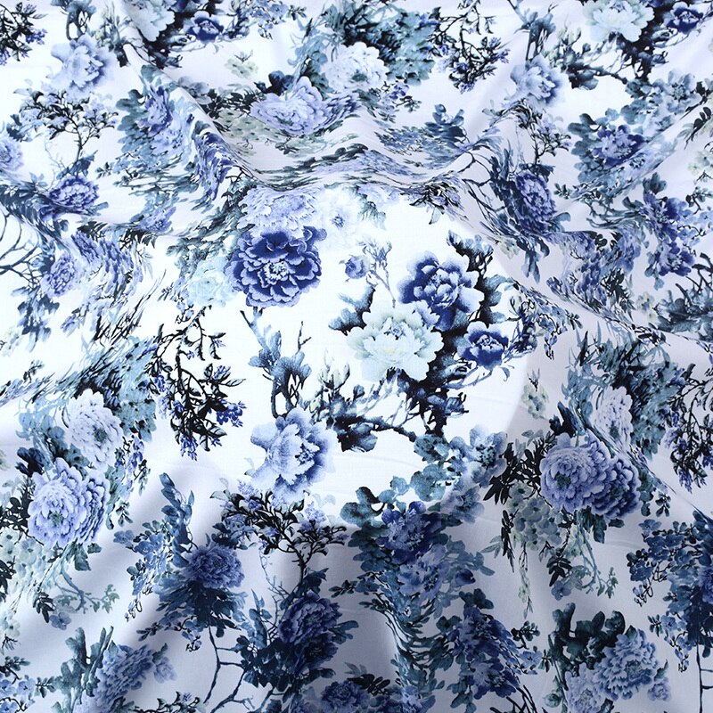 High Grade Digital 3D Printing Cotton Silk Fabric Dress Brocade Sewing By The Meter Floral Plant Color Geometric Printed DIY