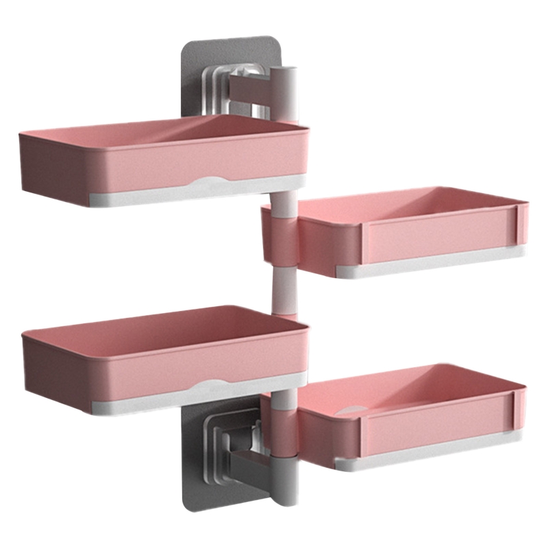 Étagère de douche à 4 niveaux, porte-shampoing mural, plateau à savon auto-drainant, caddie de douche, porte-brosse à dents, facile à installer: Pink