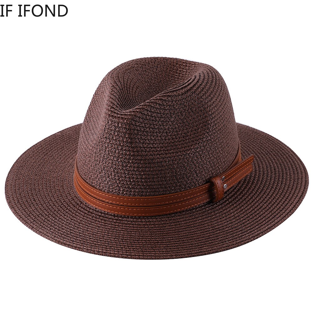 Unisex Men Women Straw Hat Breathable Cap Jazz Hat Large Brim Sunproof Hat
