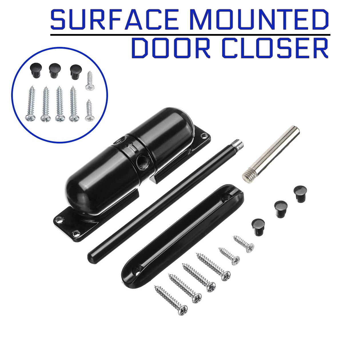 Black Door Closer Gate Surface Mounted Outdoor Spring Elastic Loaded Adjustable Door Closer