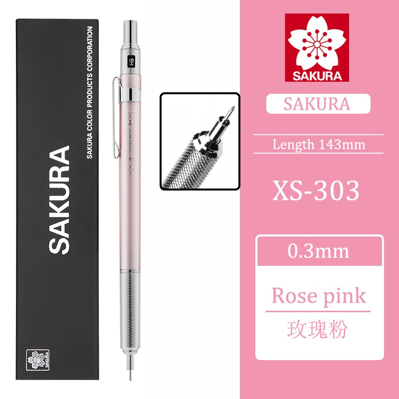 1Pcs Sakura XS-303 Metalen Staaf Anti-Gebroken Kern Tekening Automatische Potlood 0.3Mm/0.5Mm Niet te Breken Schets Hand Getekende Comics: 0.3 pink