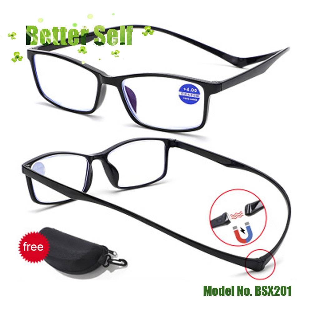 Magnetic Reading Glasses Blue Light Blocking Eyeglasses Portable Hanging Neck Reading Glasses Men Women Eyewear +1.0 +4.0 BSX201