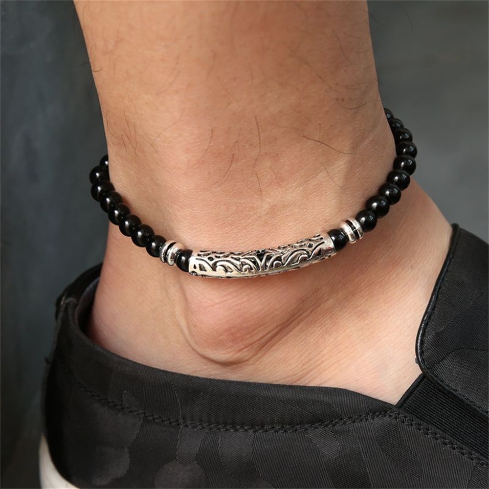 Beaded Ankle Bracelet Men Feet Jewelry Accessories Adjustable Length Lleg Bracelet Male Anklets