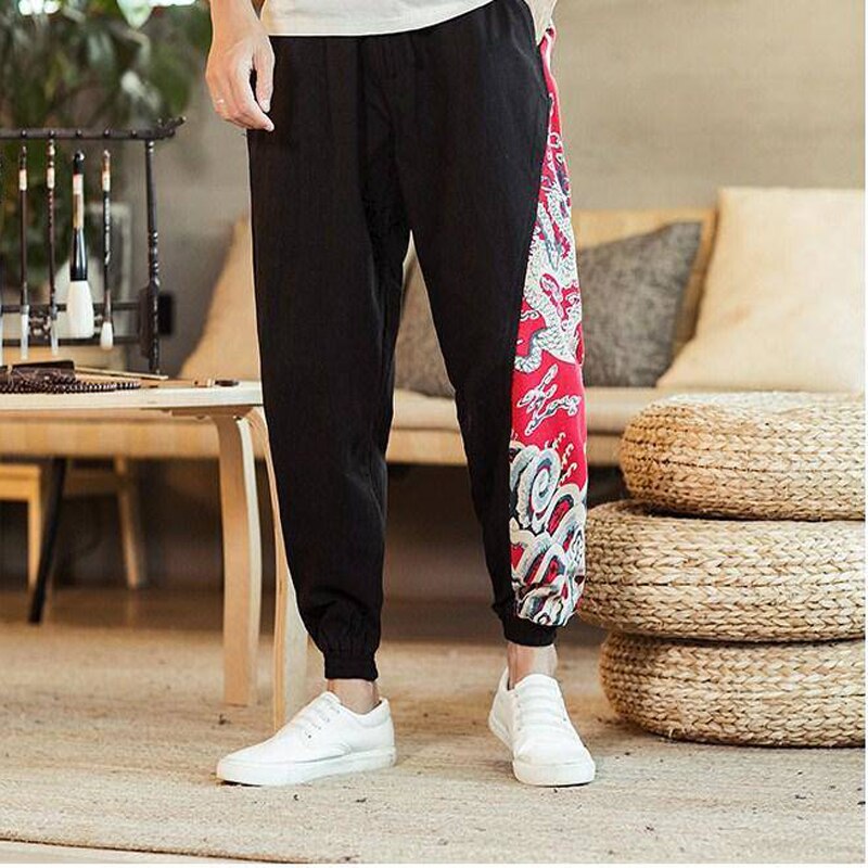 Jogger kinesisk stil print syning ni point bukser harem bukser forår mænds løse afslappede bukser personlighed tidevand