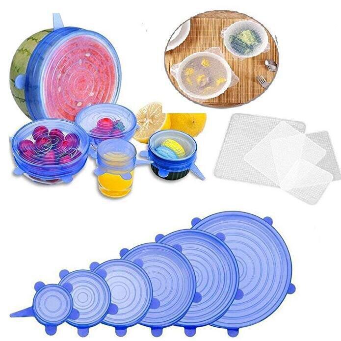 Couvercle alimentaire en Silicone, 6/12 pièces, universel, pour ustensiles de cuisine, bol réutilisable, extensible, enveloppe alimentaire, cuisine