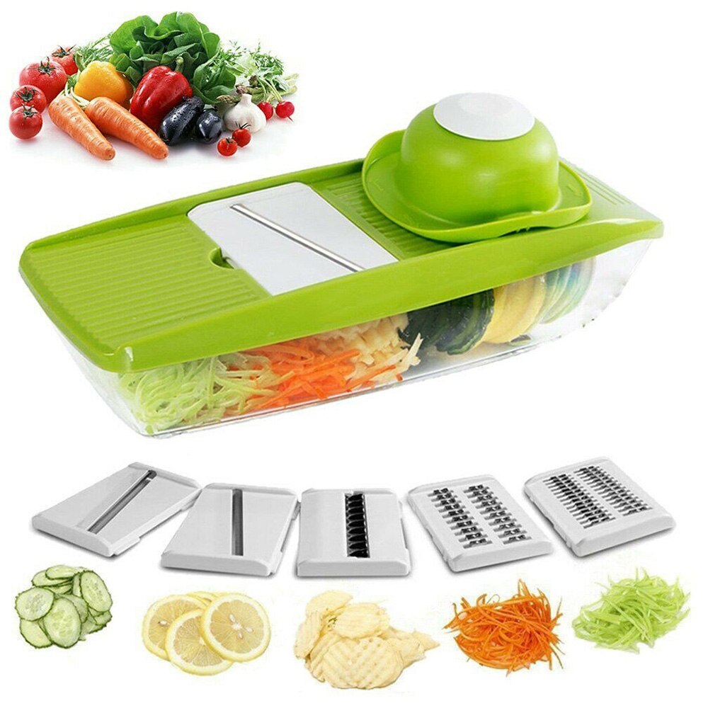 5 in 1 Multifunctional Mandolin Vegetable Food Slicer Julienne and Container - Peel Cut Slice Vegetable Cutter Kitchen Tools