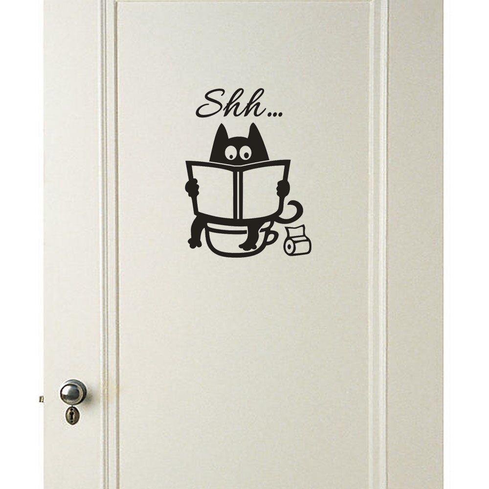 Gato de dibujos animados lindo. Baño pegatinas DIY Puerta de baño de asiento de inodoro de la decoración gracioso decoración cartel Mural de vinilo removible arte #50