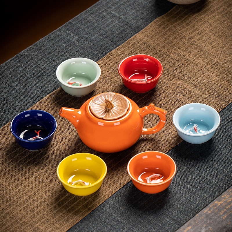 Neue Teekanne Tasse Regenbogen Fisch Tasse Kung Fu Tee-einstellen Bunte Teekanne Tee Tasse Keramik Tee-einstellen Geschirr Küche zubehör