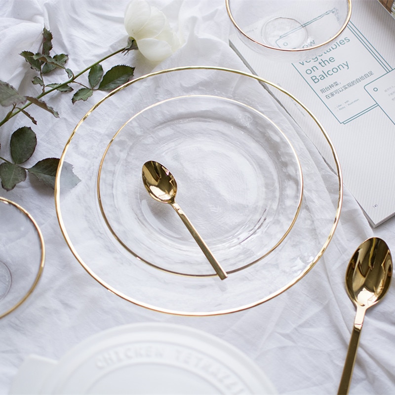 Phnom Penh talerz sałatkowy Phnom Penh szklana zastawa stołowa płyta ręcznie malowane złoty krawędzi talerz na owoce złoty talerz robić przechowywania