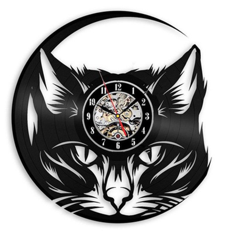 Relógio de parede vintage de gato meow, relógio para parede com gravação de vinil, design moderno e decoração 3d de gato, para pendurar: Style 1