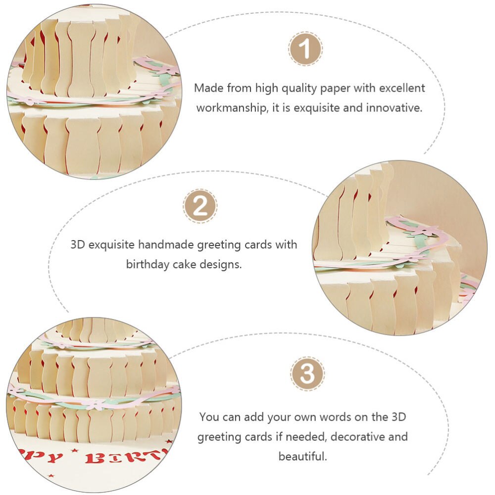 2PCS 3D Greeting Cards Handmade Birthday Cake Cards Birthday Cake Greeting Cards Kids Cards 3D Blessing Cards for Party Kid