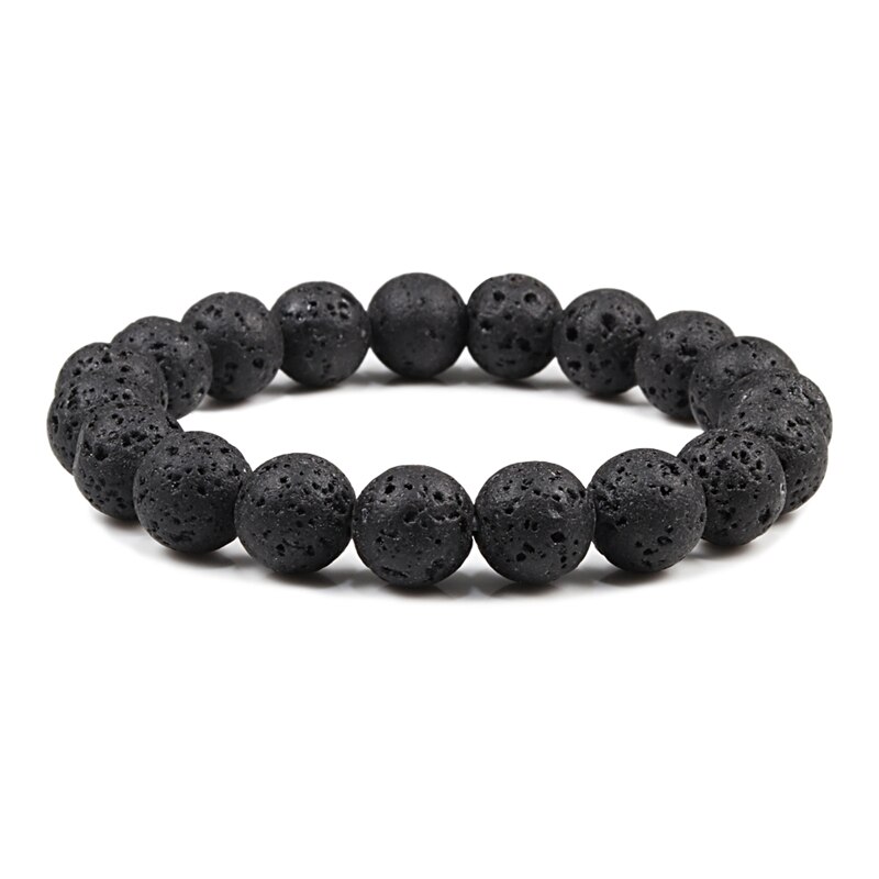 Pulsera con abalorios de piedra Natural para hombre y mujer, brazalete elástico con cuentas de ojo de tigre, Lava volcánica, 6/8/10mm: 10mm Volcanic Lava