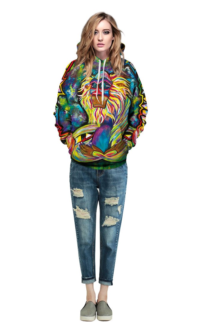 3D Graphic Print Hoodie - Lion Oil Painting Design - Breathable Polyester - Men's & Women's Casual Wear