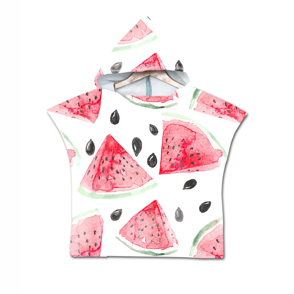 Novelty Zomer Fruit Watermeloen Gestreepte Zigzag Microfiber Baby Kids Hooded Swim Bad Strandlaken Poncho Cape