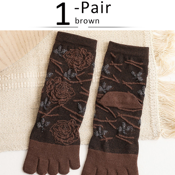 Meia curta com cabelo de coelho, de boa qualidade, feminina, com dedos, flores, harajuku, meias de cinco dedos, tecer, moda, novidade sólida, venda quente: Marrom