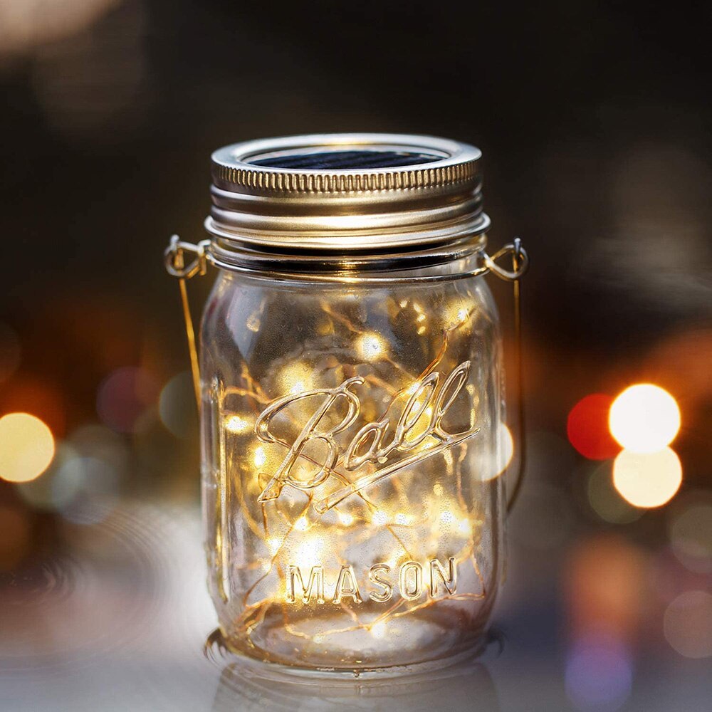Solar Powered10 LED Mason Jar Lantern lights for Patio Outdoor Party Wedding Garden Courtyard Decorative