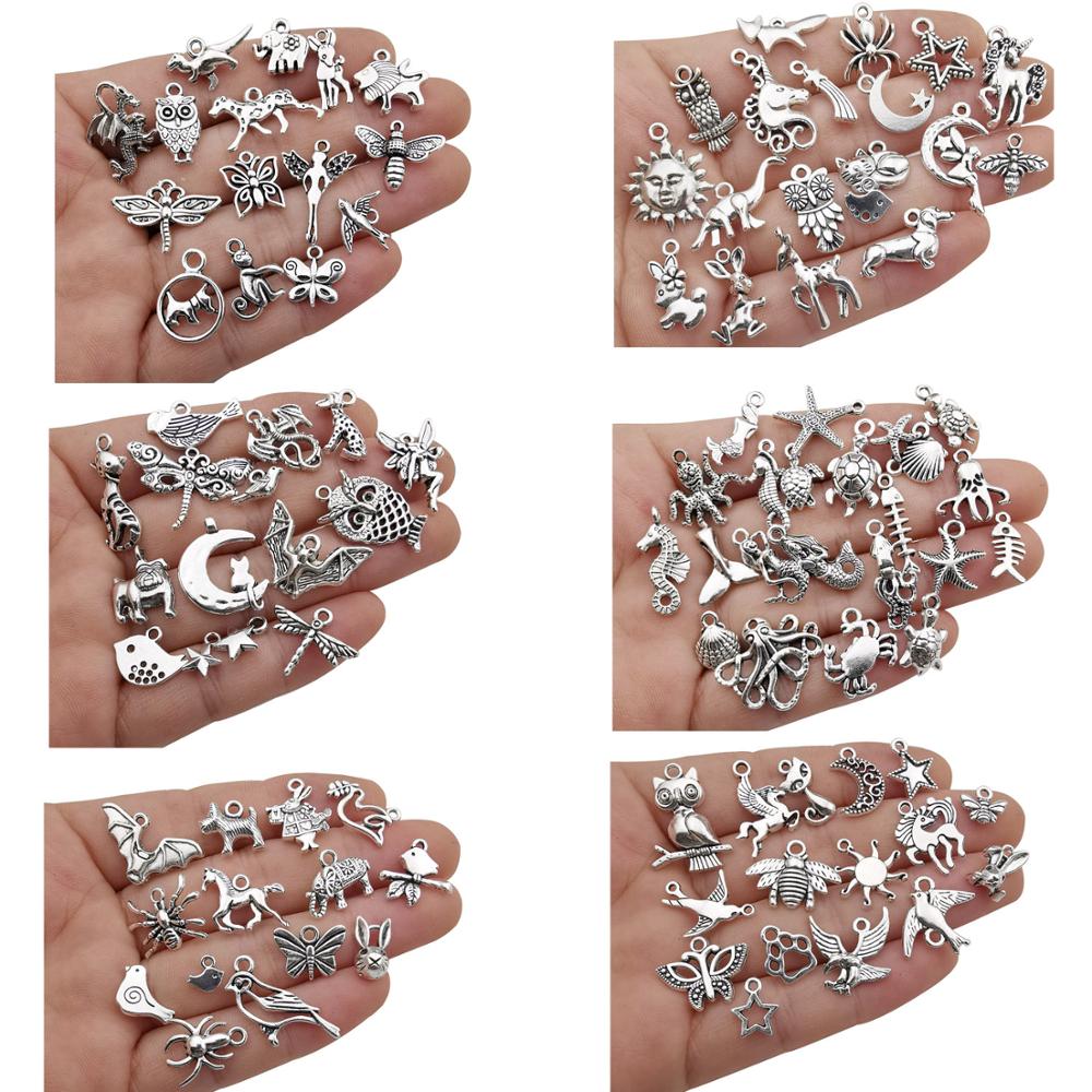 200pcs Jewelry Making Charms Mixed Smooth Tibetan Silver Metal Pendants for DIY Necklace Bracelet Jewelry Making